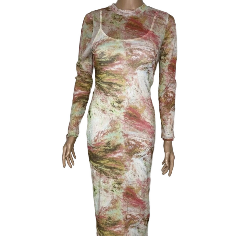 NEW BLANC Clothing Long‑Sleeve Shimmer Mesh Dress – Multicolor – Size M – NWT